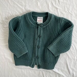 Hanna Andersson green baby knit cardigan in 100% organic cotton 12-18mo